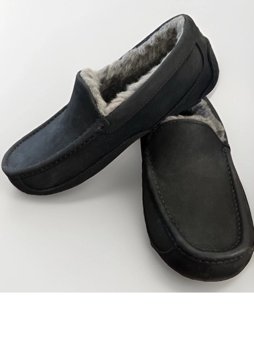 UGG Ascot Suede Leather Lined Gray Fur Slippers Shoes Size 7 Men